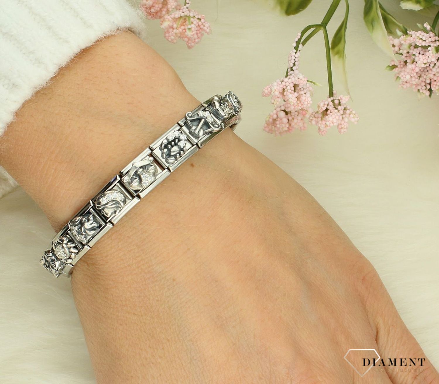 Nomination Link srebro 925 zawieszka charms Znak zodiaku Bliźnięta z białymi cyrkoniami 330326 03.png